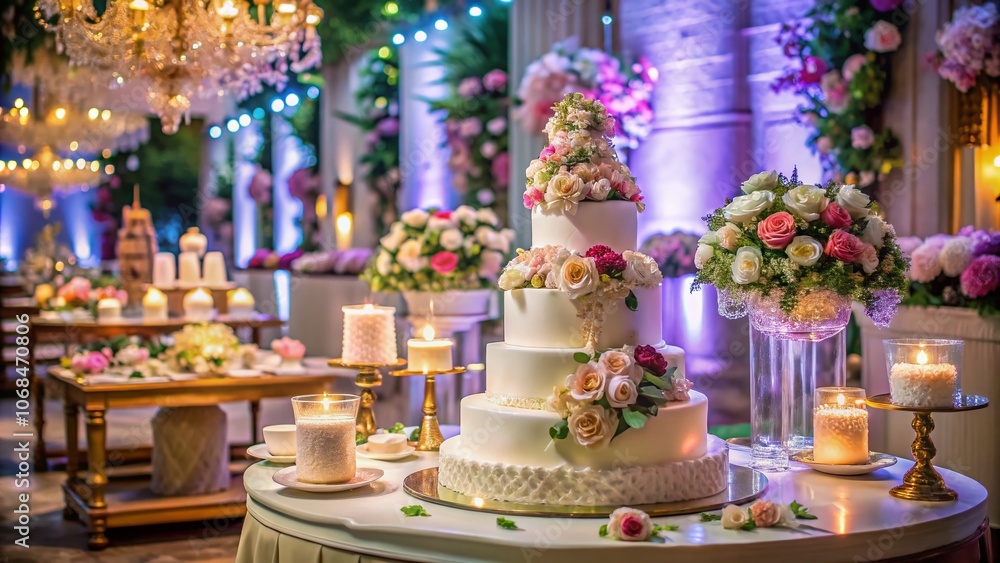 Exquisite Wedding Cakes on Display at a Charming Reception - Elegant, Festive, and Delicious Treats for Your Special Day Exquisite Wedding Cakes on Display at a Charming Reception - Elegant, Festive, and Delicious Treats for Your Special Day