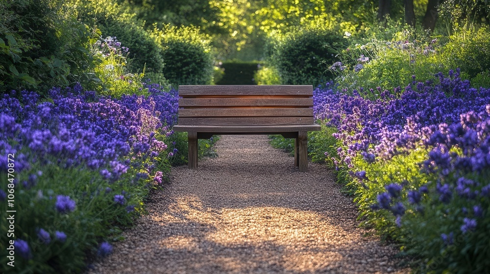 a serene garden path lined with vibrant flowers and bushes, featuring a wooden bench that invites peaceful moments and reflection in a tranquil atmosphere a serene garden path lined with vibrant flowers and bushes, featuring a wooden bench that invites peaceful moments and reflection in a tranquil atmosphere