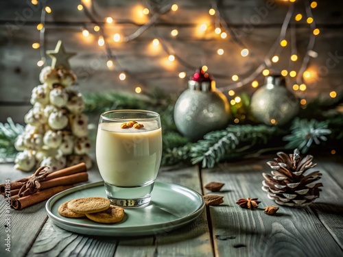 Wallpaper Mural Festive Eggnog Cream Liqueur with Cookies on a Christmas Table Surrounded by Holiday Decorations and Cozy Atmosphere Torontodigital.ca