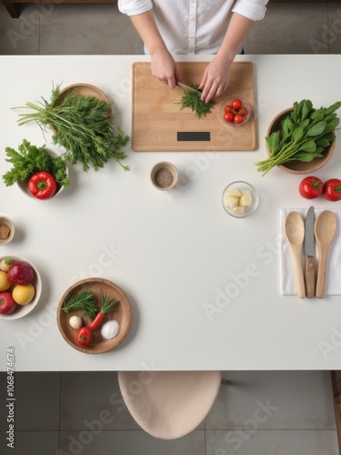 Fresh Vegetables on Cutting Board in Modern Kitchen photo