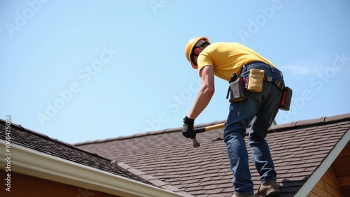 Wallpaper Mural Skilled Worker Performing Roof Repair with Hammer Torontodigital.ca