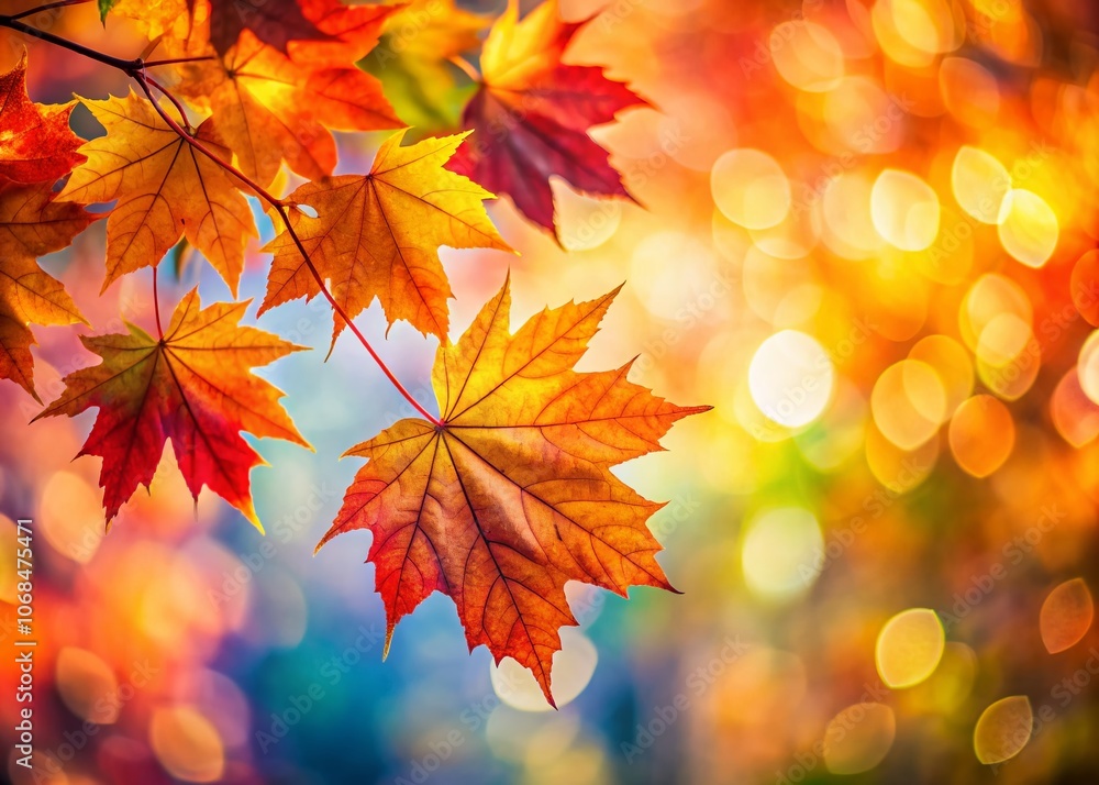 Vivid Close-Up of Bright Maple Leaves with Bokeh Effect on a Softly Blurred Background Capturing the Essence of Autumn's Colors and Natural Beauty in Nature Photography Vivid Close-Up of Bright Maple Leaves with Bokeh Effect on a Softly Blurred Background Capturing the Essence of Autumn's Colors and Natural Beauty in Nature Photography