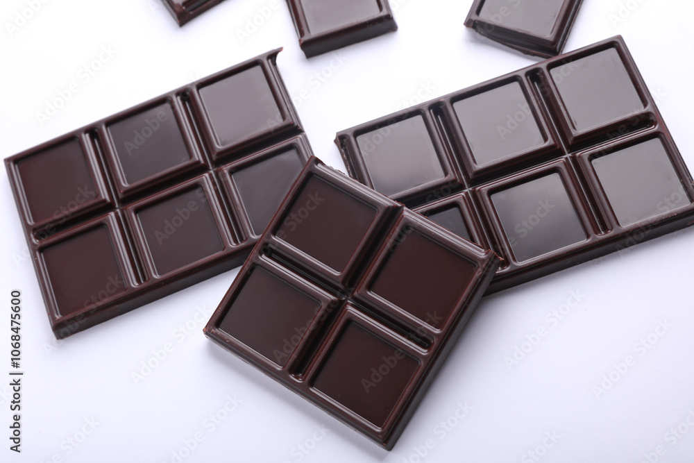 Blocks of broken chocolate bar on white background Blocks of broken chocolate bar on white background