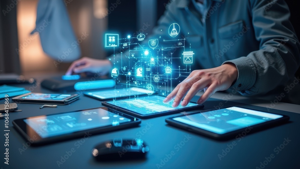 Holographic Digital Interface Interaction Concept Holographic Digital Interface Interaction Concept
