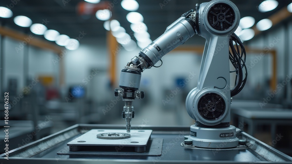 Naklejka premium Precision Robotic Arm in Industrial Setting