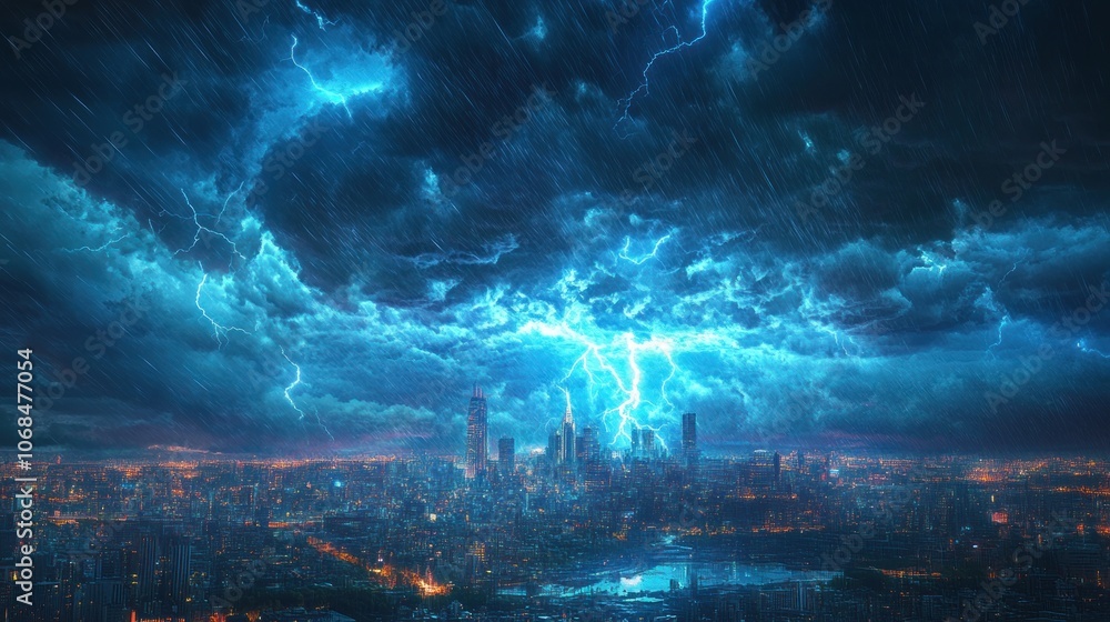 Fototapeta premium Thunderstorm Over City