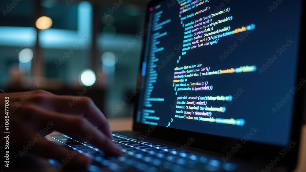 Code Displayed on Laptop Screen at Night Code Displayed on Laptop Screen at Night