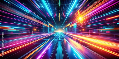 Futuristic Digital Art of Colorful Light Trails: Abstract Patterns, Neon Colors, Motion Graphics, Dynamic Visualization, and Modern Aesthetics for Innovative Product Photography