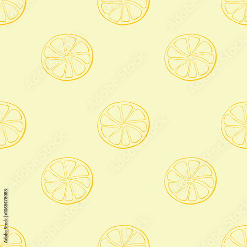 Vector seamless pattern of outline sliced circle of citrus fruit in doodle style. Slice of tangerine lemon orange lime grapefruit, isolated background and texture