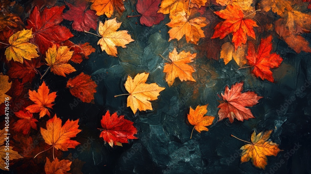 Autumn Leaves on Dark Surface Autumn Leaves on Dark Surface