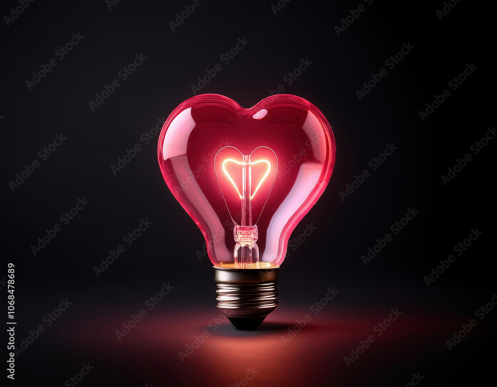 Incandescent pink light bulb in shape of heart isolated on black background Incandescent pink light bulb in shape of heart isolated on black background