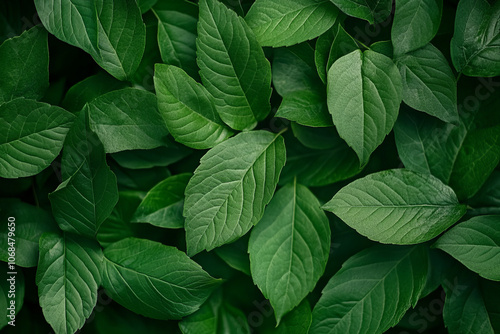 Close-Up of Lush Green Leaves: A Natural Background of Foliage Textures and Patterns