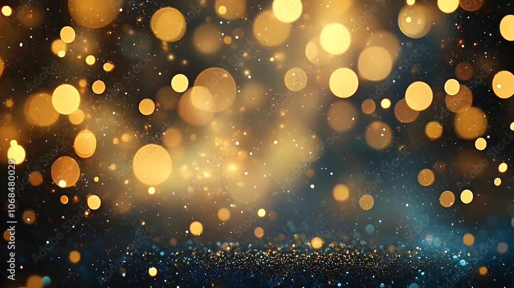 A luxurious background with gold glitter and bokeh lights A luxurious background with gold glitter and bokeh lights