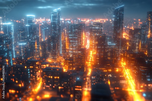 High-tech city with skyscrapers. Generative AI.