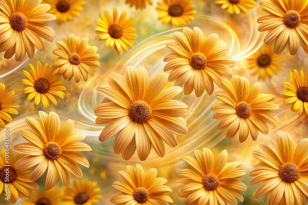 Fototapeta premium Golden Daisy Delight Seamless Pattern with Long Exposure Effect for Stunning Floral Designs, Textiles, Wallpapers, Home Decor, and Fashion Accessories - Vibrant, Bright, Cheerful Aesthetic