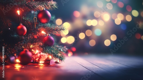 Soft Focus Christmas Tree with Ornaments and Lights