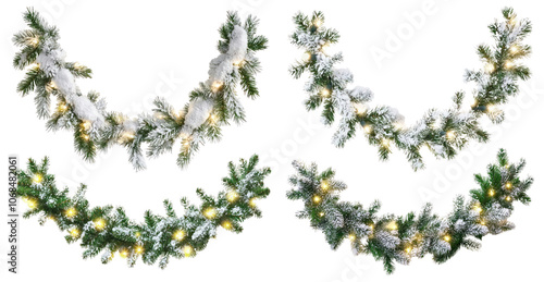 Christmas pine garland png cut out element set