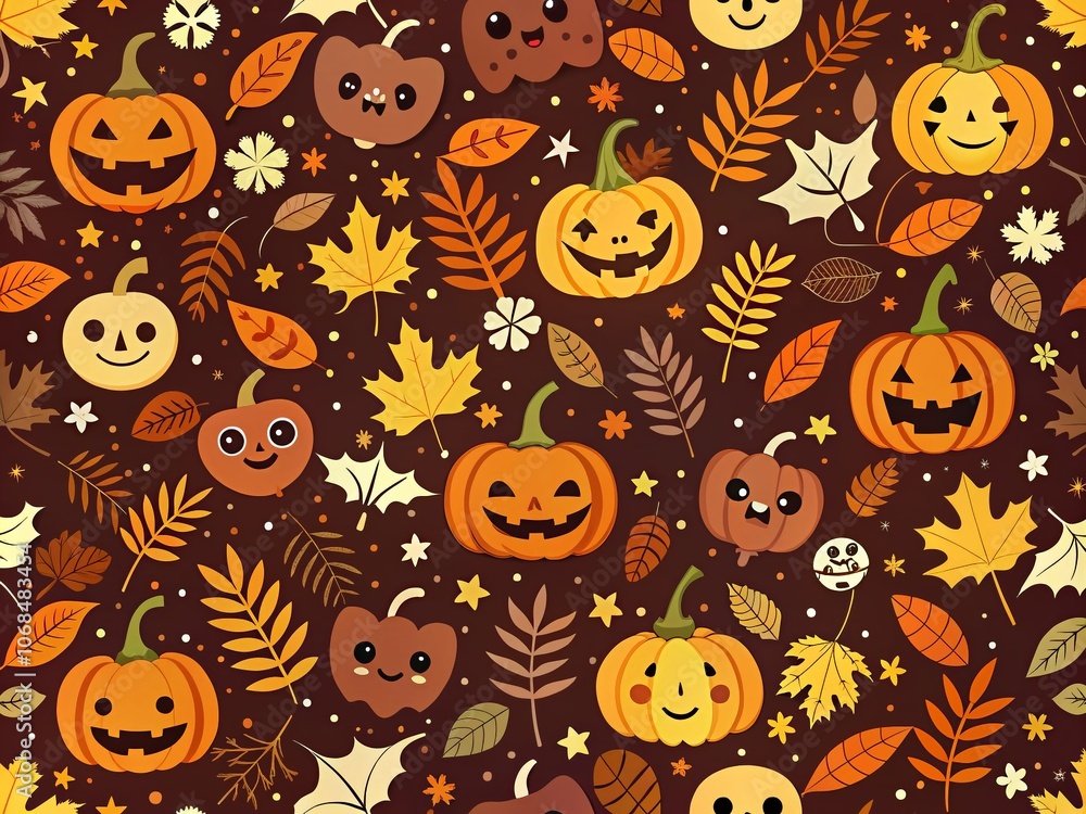 Halloween Seamless Pattern Design with Cute Pumpkin Emoticons, Spooky Elements, Fun Fall Decorations, Halloween Party Decor, Autumn Vibes, Whimsical Design, Seasonal Patterns, Graphic Design Halloween Seamless Pattern Design with Cute Pumpkin Emoticons, Spooky Elements, Fun Fall Decorations, Halloween Party Decor, Autumn Vibes, Whimsical Design, Seasonal Patterns, Graphic Design