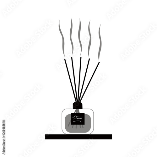 Aroma diffuser with aroma sticks. Aromatherapy, spa care for massage rooms, yoga classes and home environments. Vector black and white illustration