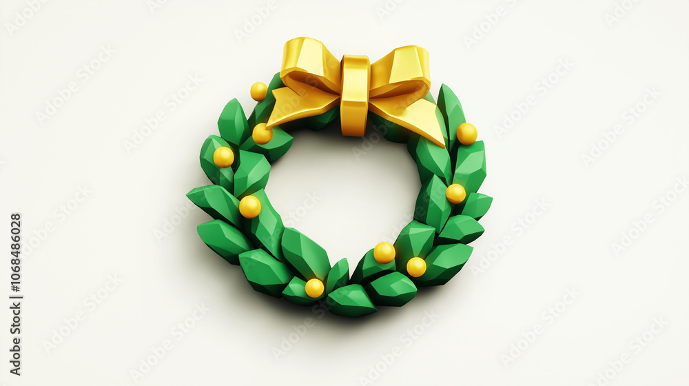 christmas wreath isolated on white, green christmas wreath, 3D Christmas wreath, greenery, festive decorations, game graphic style christmas wreath isolated on white, green christmas wreath, 3D Christmas wreath, greenery, festive decorations, game graphic style