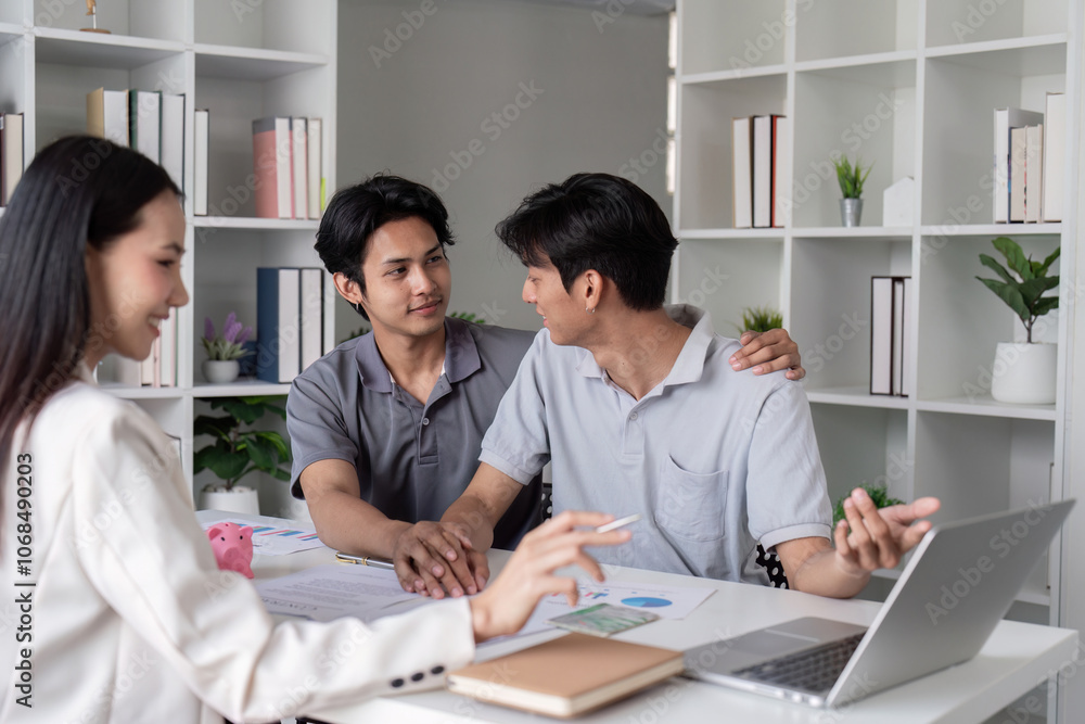 Gay Couple Consulting Financial Advisor for Family Planning Strategies