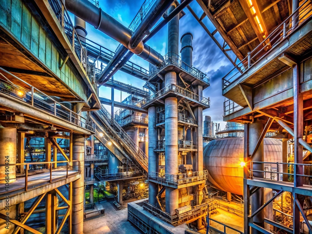 Inside a Cement Plant Tower: Candid Photography of Metal Construction and Industrial Processes in a Factory Environment Inside a Cement Plant Tower: Candid Photography of Metal Construction and Industrial Processes in a Factory Environment