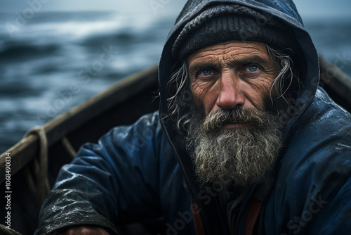 Aian man wearing traditional hat rowing wooden boat on river generative AI illustration