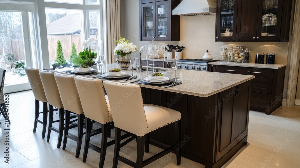 Kitchen island with granite countertop and four chairs Kitchen island with granite countertop and four chairs