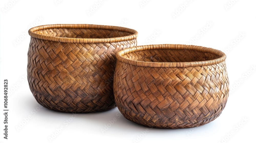 Two Brown Woven Baskets Two Brown Woven Baskets