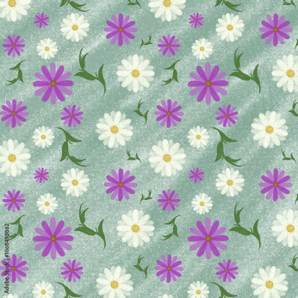 Seamless pattern with purple and white chrysanthemums Seamless pattern with purple and white chrysanthemums