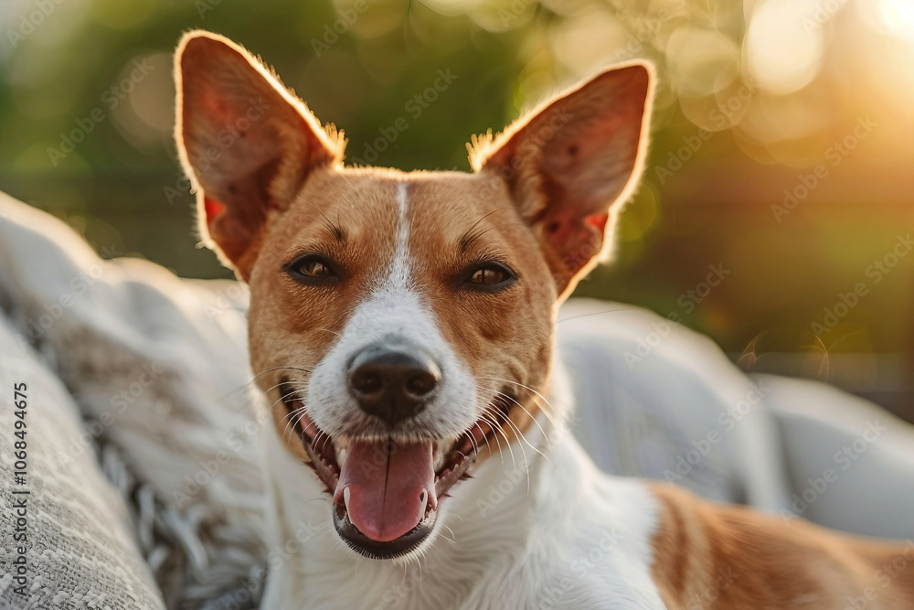 Designed with generative ai image of funny cute dog on liner on summer sunny day Designed with generative ai image of funny cute dog on liner on summer sunny day