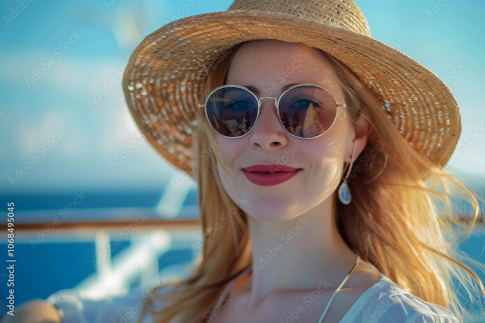 AI generated photo of happy attractive woman traveling on cruise AI generated photo of happy attractive woman traveling on cruise