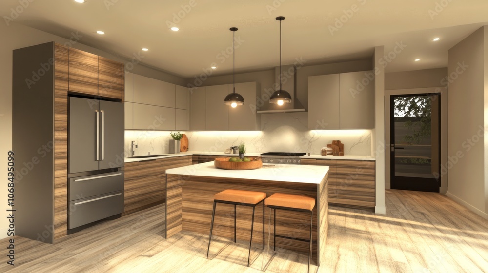 Modern kitchen interior design with wooden cabinets and a large island Modern kitchen interior design with wooden cabinets and a large island