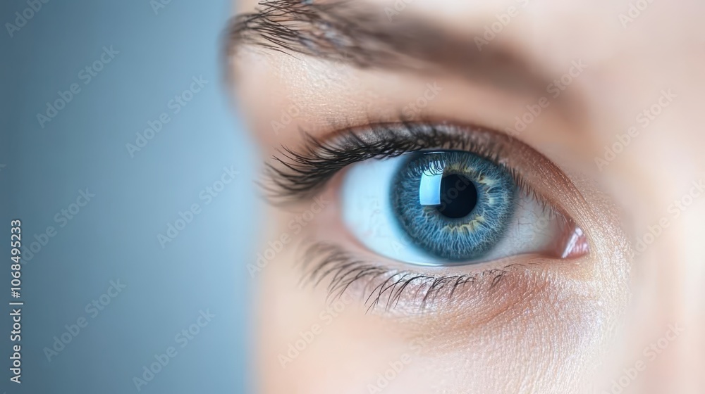 Mesmerizing closeup of a woman's blue eye, captivating glimpse into the depths of vision Mesmerizing closeup of a woman's blue eye, captivating glimpse into the depths of vision