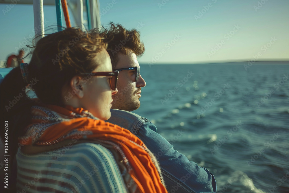 Fototapeta premium AI generated picture of mature man tourist on summer voyage cruise