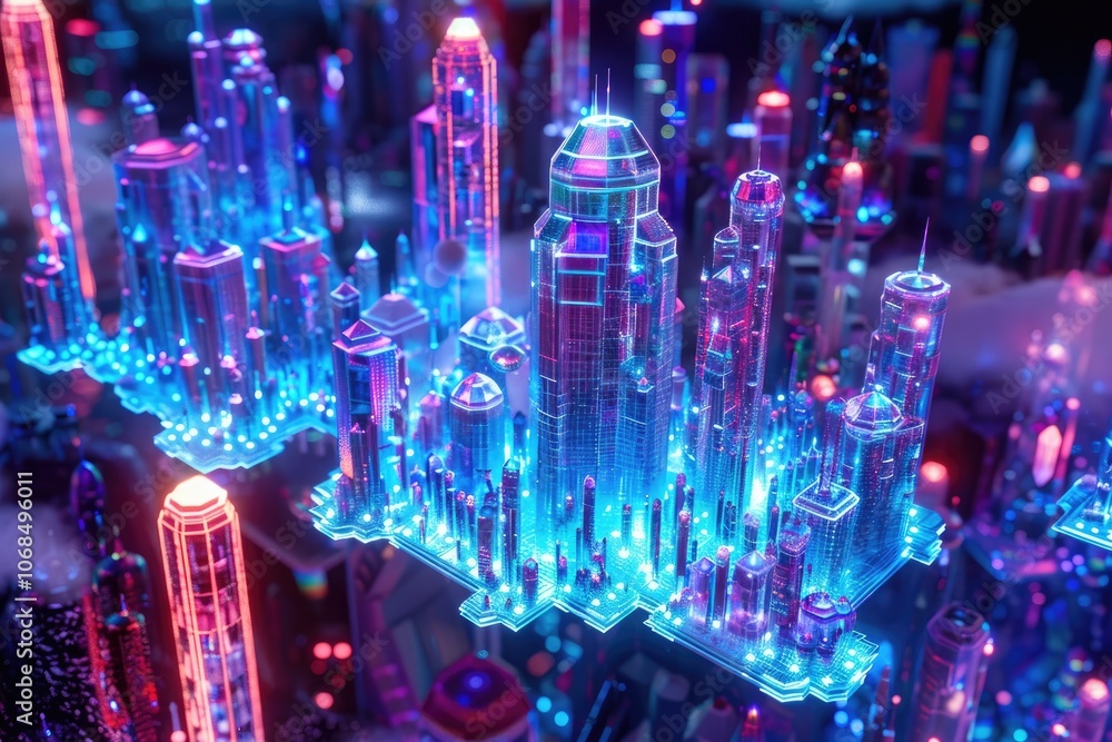 Futuristic Crystal City Illuminated with Neon Lights Futuristic Crystal City Illuminated with Neon Lights