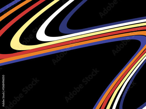 Abstract background of rainbow groovy Wavy Lines design in 1970s Retro Hippie style. Vector pattern ready to use for fabric, textile, poster, etc..