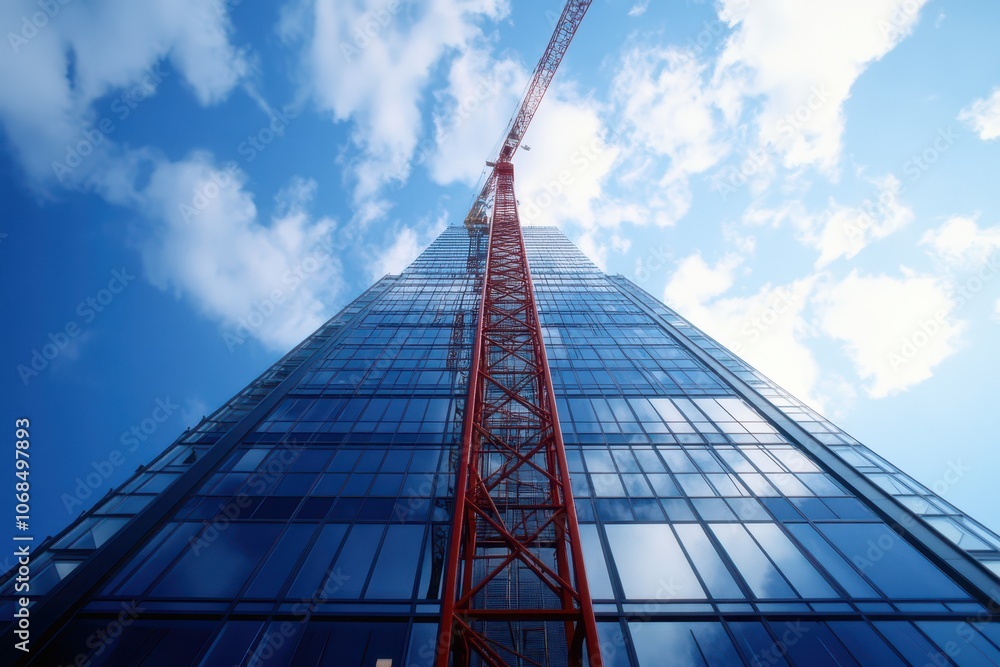 Construction crane against a blue sky symbolizing progress and the future of urban development. Construction crane against a blue sky symbolizing progress and the future of urban development.
