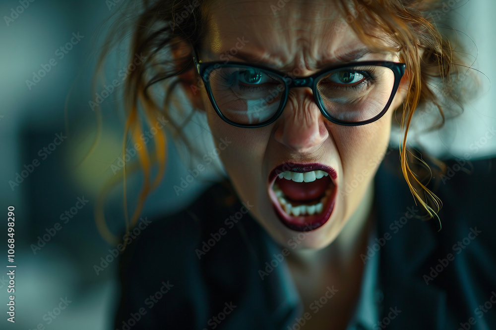 Created with generative ai image of angry severe strict office worker Created with generative ai image of angry severe strict office worker