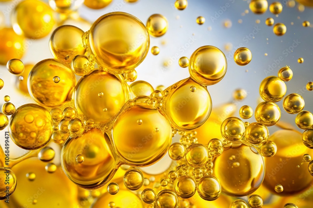 Macro Shot of Transparent Yellow Gel Fluid with Molecule Bubbles on White Background - Organic Cosmetics and Medicine Production in Silhouette Photography Macro Shot of Transparent Yellow Gel Fluid with Molecule Bubbles on White Background - Organic Cosmetics and Medicine Production in Silhouette Photography