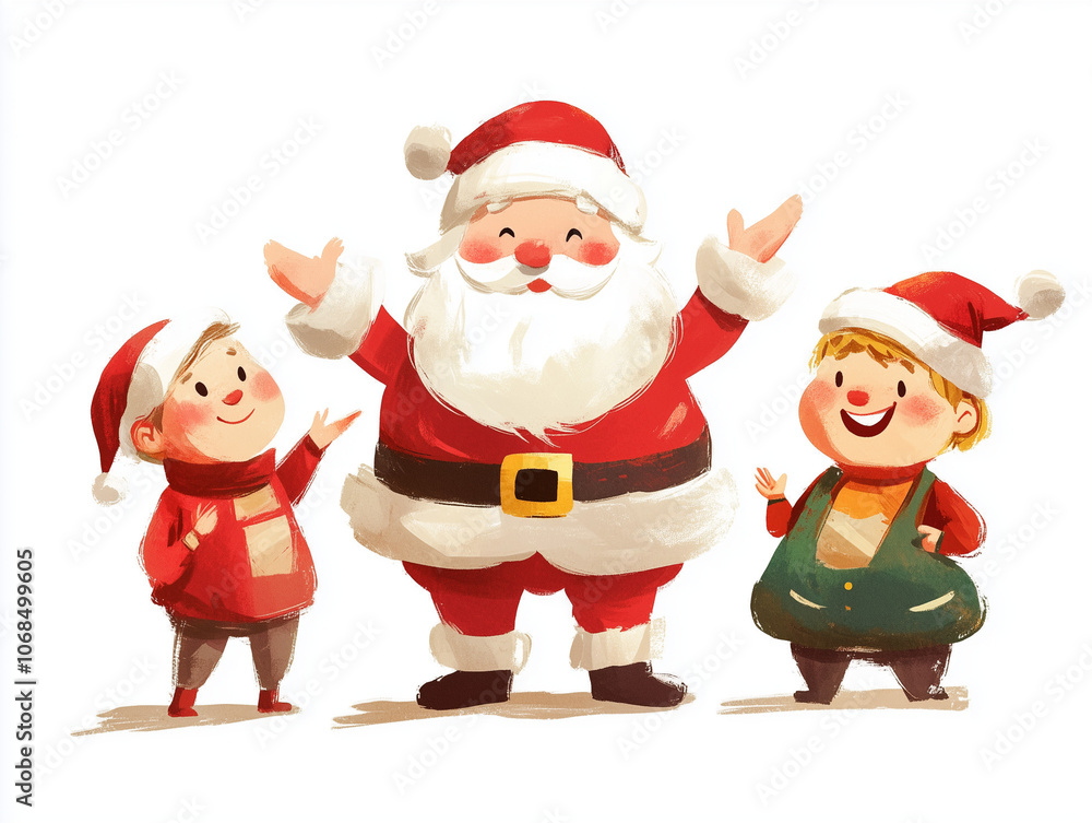 Cheerful Santa Claus Illustration with Open Arms on White Background Cheerful Santa Claus Illustration with Open Arms on White Background