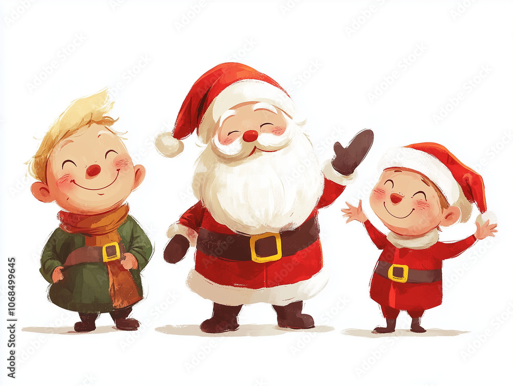 Cheerful Santa Claus Illustration with Open Arms on White Background Cheerful Santa Claus Illustration with Open Arms on White Background