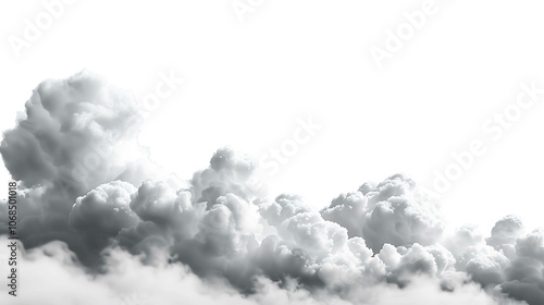 A grayscale image of clouds against a transparent background. The clouds are fluffy and have a lot of detail.