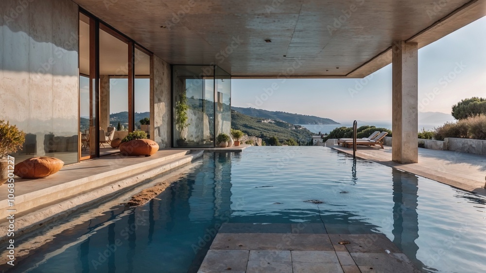 Obraz premium Modern Italian Villa with Infinity Pool and Scenic Views