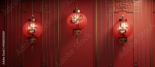 Beautiful traditional decoration of red lanterns background. Asian style background.