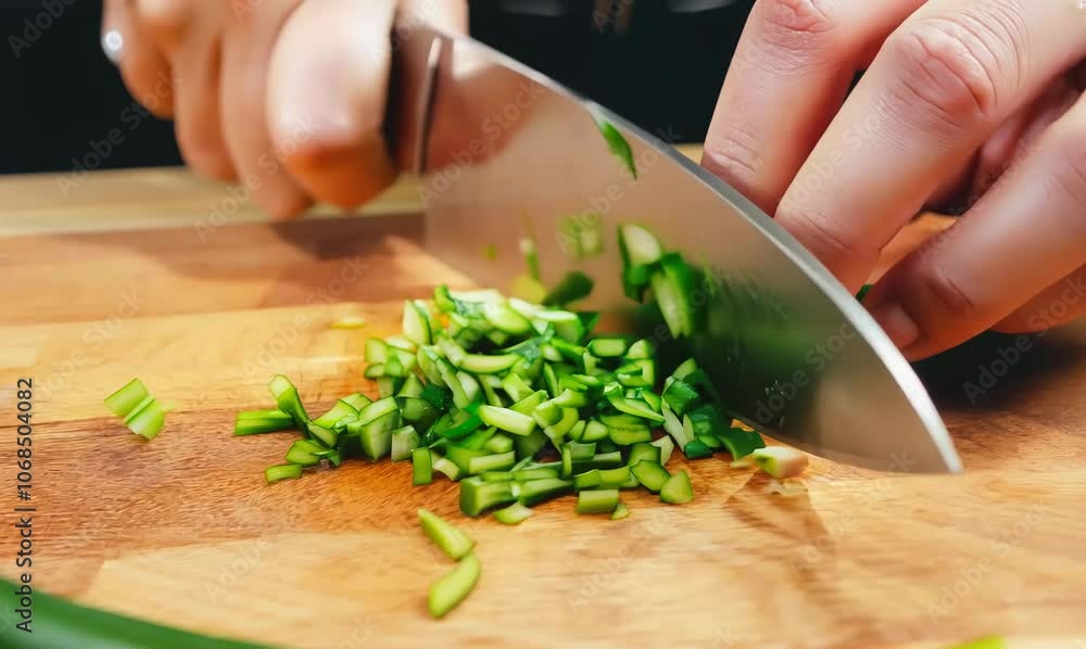slicing green onions: a close-up view of fresh ingredients in action slicing green onions: a close-up view of fresh ingredients in action