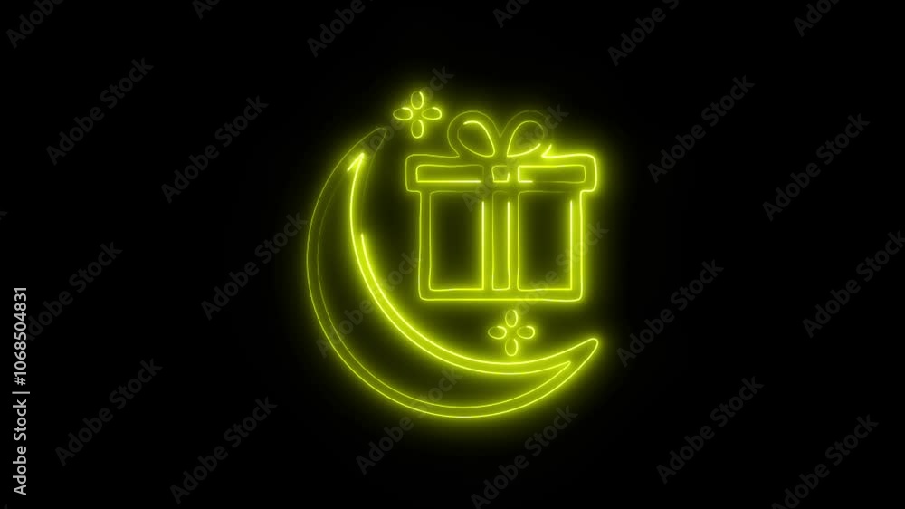 Glowing Present Icon and Symbol in HD Video Neon Animation on Black Background Glowing Present Icon and Symbol in HD Video Neon Animation on Black Background