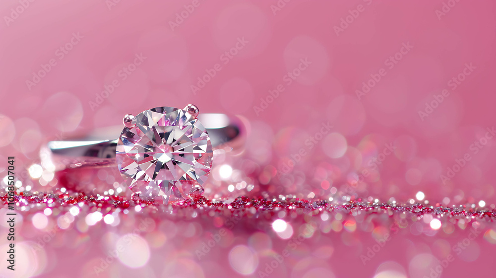 Exquisite diamond ring with closeup view. The diamond is round and has a brilliant cut. Exquisite diamond ring with closeup view. The diamond is round and has a brilliant cut.