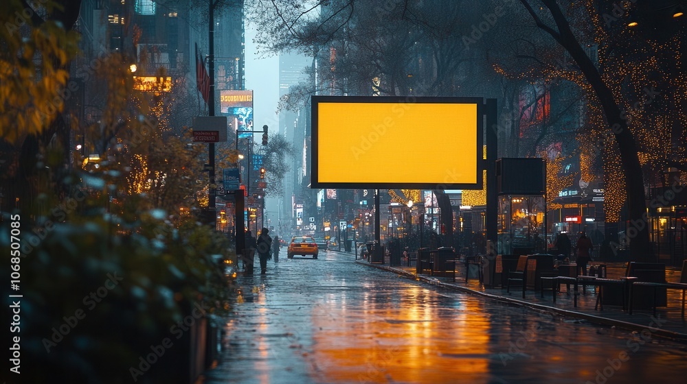 Urban Twilight's Golden Beacon: Where Neon Dreams and Rain-Kissed Streets Converge Under the Mysterious Glow of Metropolitan Night, A Symphony of Light Piercing Through the City's Ethereal Mist Urban Twilight's Golden Beacon: Where Neon Dreams and Rain-Kissed Streets Converge Under the Mysterious Glow of Metropolitan Night, A Symphony of Light Piercing Through the City's Ethereal Mist
