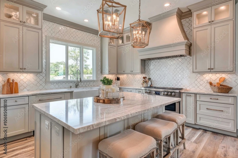 Modern Kitchen with White Cabinets and Island Seating Modern Kitchen with White Cabinets and Island Seating